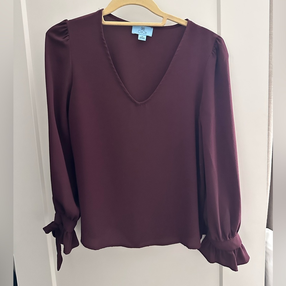 CeCe Tie Sleeve Top XS, Dark Purple/Maroon